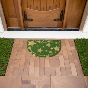 Personalized Green Gold Star Vintage Christmas Doormat