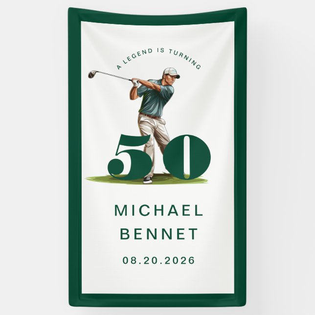 Personalized Green Golf 50th Birthday  Banner (Vertical)