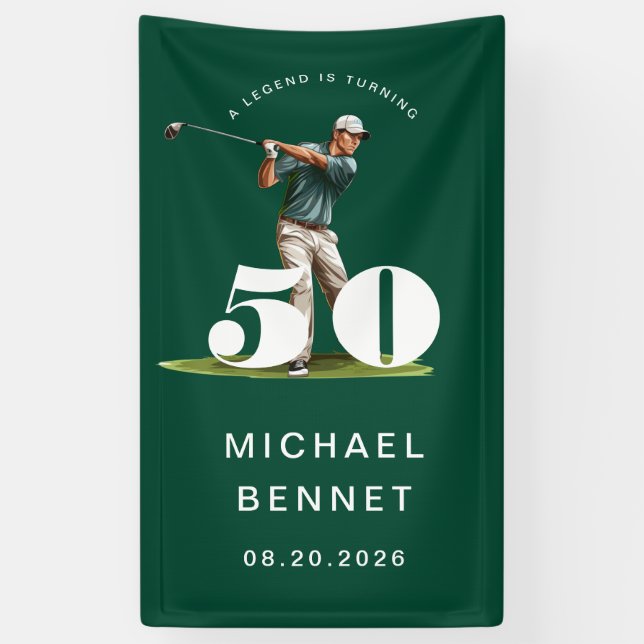Personalized Green Golf 50th Birthday  Banner (Vertical)