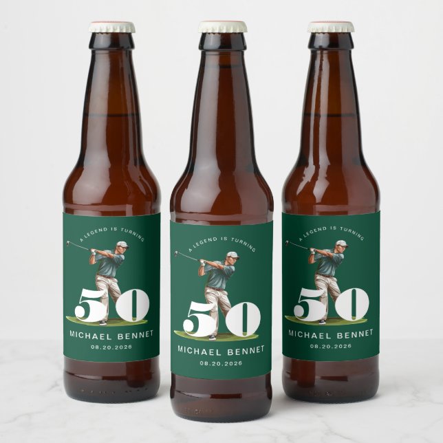 Personalized Green Golf 50th Birthday Beer Bottle Label (Bottles)