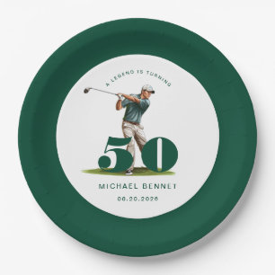 Personalized Green Golf 50th Birthday Paper Plates