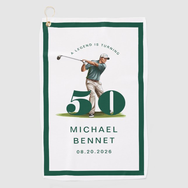 Personalized Green Golf 50th Birthday Towel (Front)