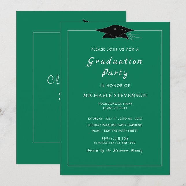 Personalized Green Graduation Invitation Template (Front/Back)