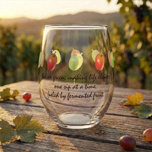 Personalized Green Grape Whine Session Stemless Wine Glass