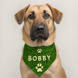 Personalized Green Grass Pattern Dog Name Pet Bandana Collar