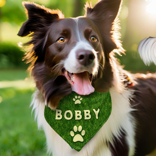 Personalized Green Grass Pattern Dog Name Pet Bandana Collar (Creator Uploaded)