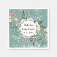 Personalized Green Gray White Florals