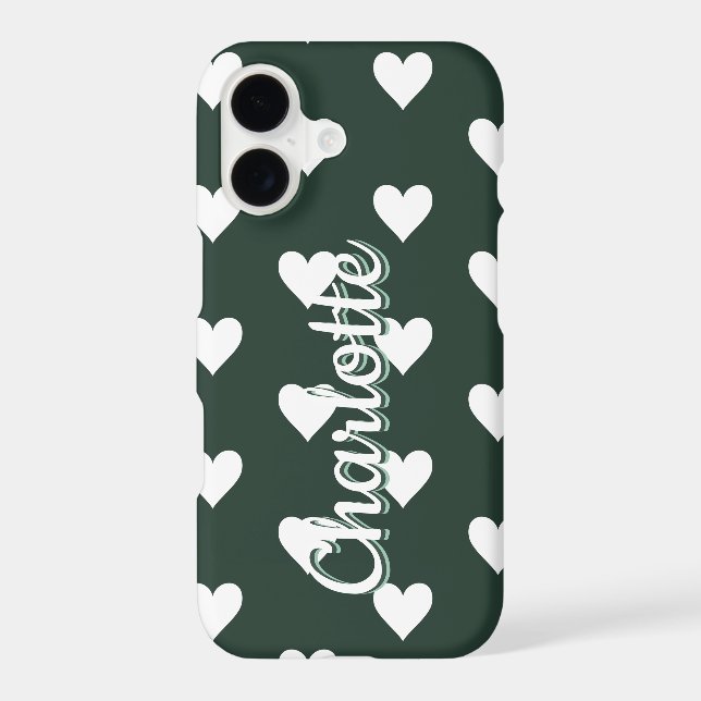 Personalized Green Heart Pattern iPhone Case (Back)
