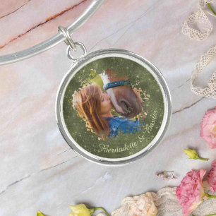 Personalized Green Horse Pet Owner Name Photo Bangle Bracelet
