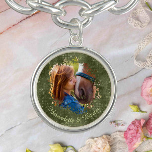 Personalized Green Horse Pet Owner Name Photo Bracelet