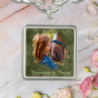 Personalized Green Horse Pet Owner Name Photo Bracelet