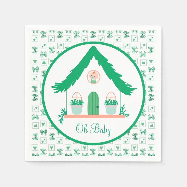 Personalized Green House Oh Baby Shower Napkins (Front)