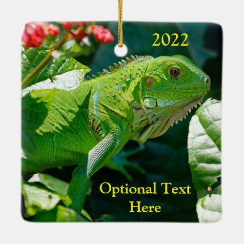 Personalized Green Iguana Lizard Ceramic Ornament