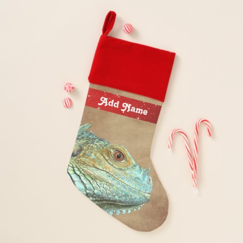 Personalized Green Iguana Lizard Christmas Stocking