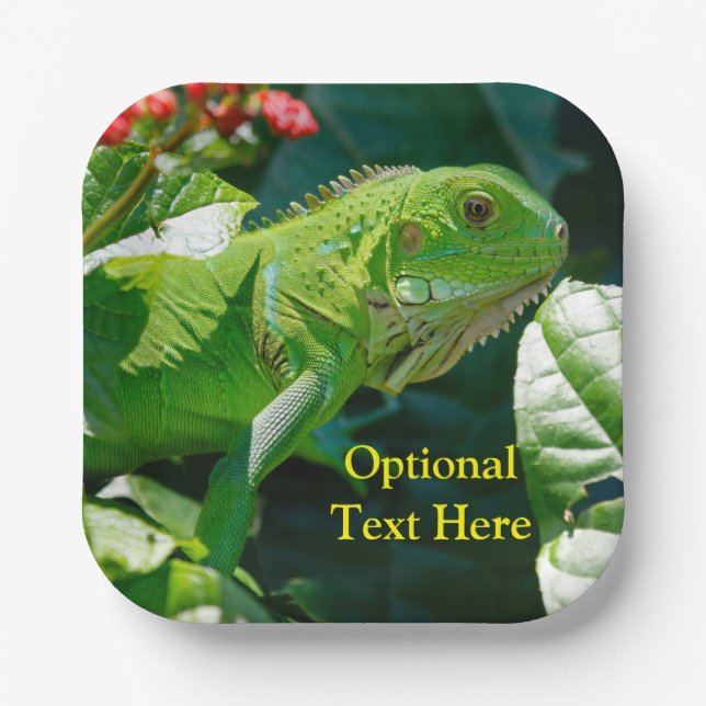 Personalized Green Iguana Lizard Paper Plates (Front)