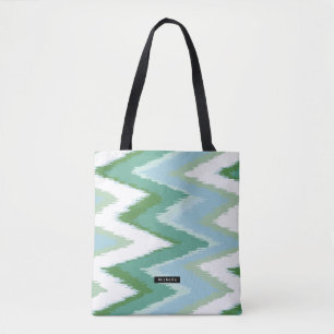 Personalized green Ikat Chevron Pattern Bridesmaid Tote Bag