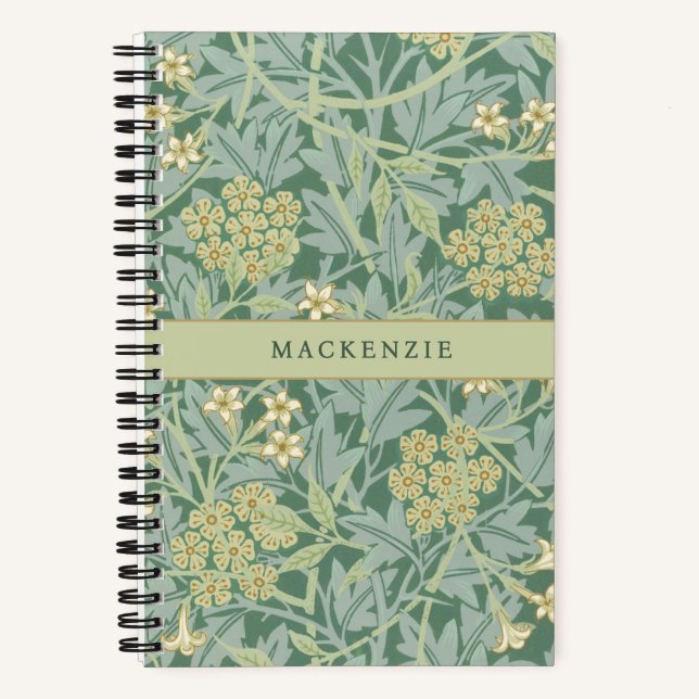 Personalized Green Jasmine Floral Pattern Notebook (Front)