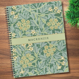 Personalized Green Jasmine Floral Pattern Notebook