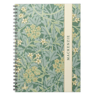 Personalized Green Jasmine Floral Pattern Notebook