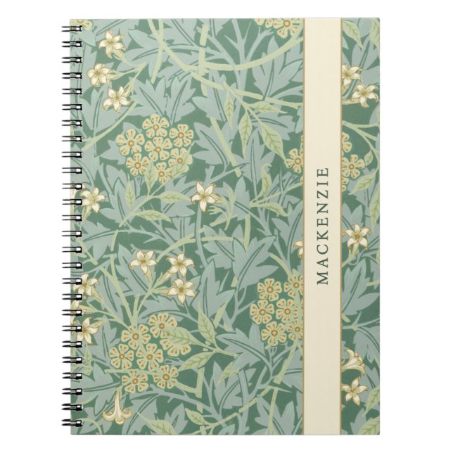 Personalized Green Jasmine Floral Pattern Notebook (Front)
