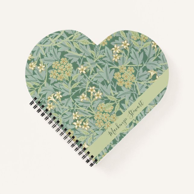 Personalized Green Jasmine Floral Pattern Notebook (Front)
