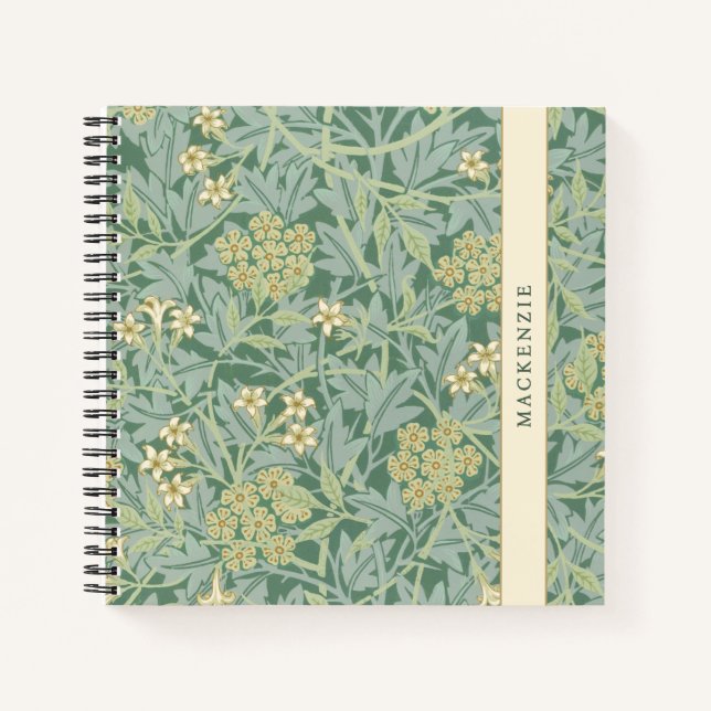 Personalized Green Jasmine Floral Pattern Notebook (Front)