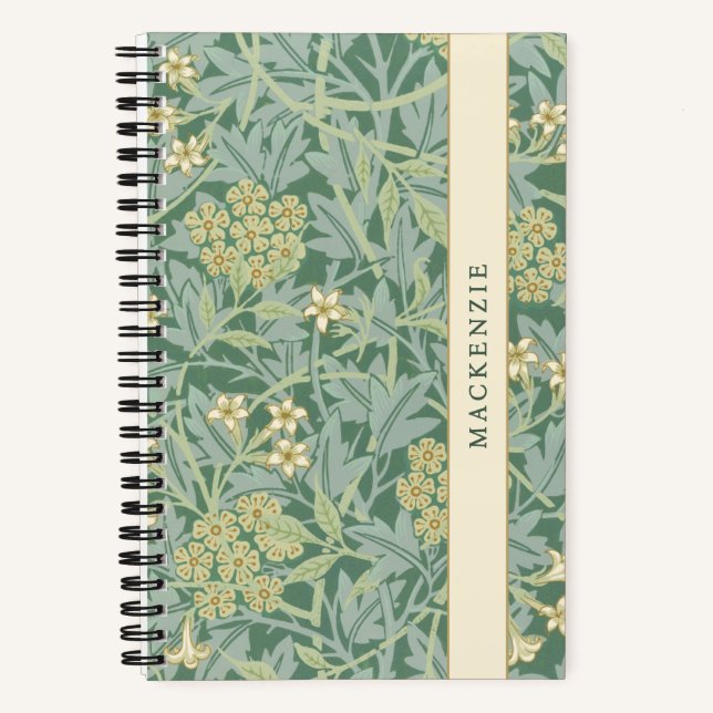 Personalized Green Jasmine Floral Pattern Notebook (Front)