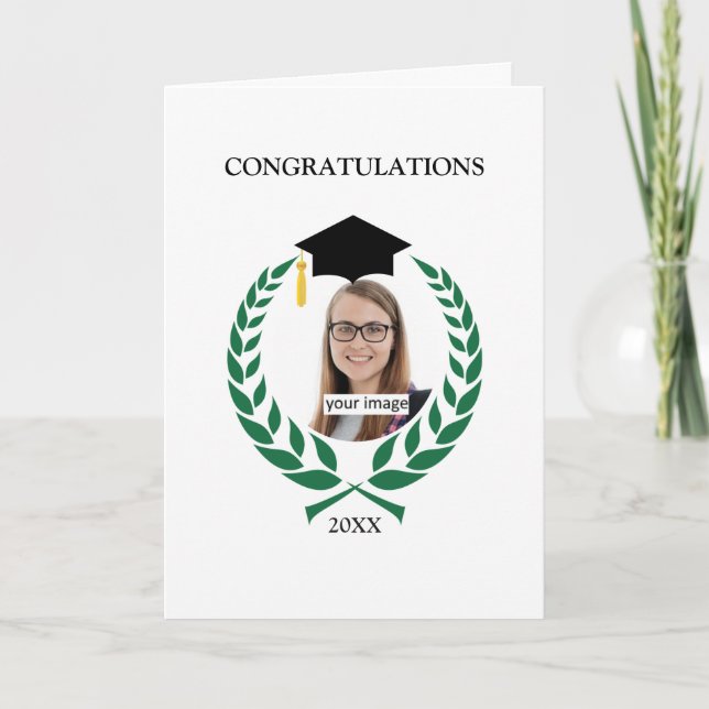 Personalized Green Laurel Graduation Card (Front)