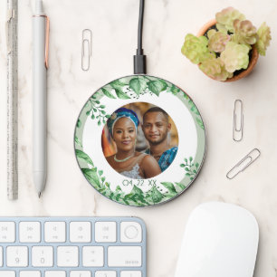 Personalized Green Leaf Florals Wireless Charger