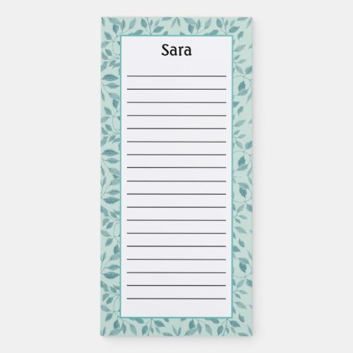 Personalized Green Leaf Pattern Lined  Magnetic Notepad