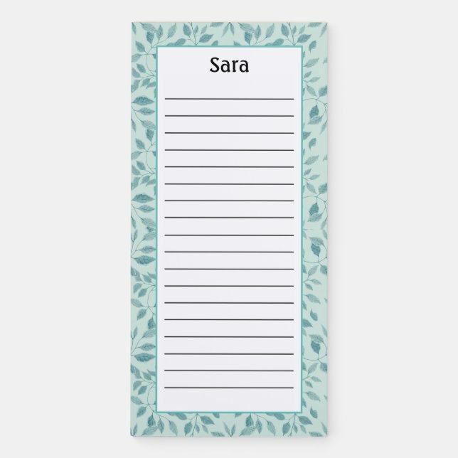 Personalized Green Leaf Pattern Lined  Magnetic Notepad (Front)