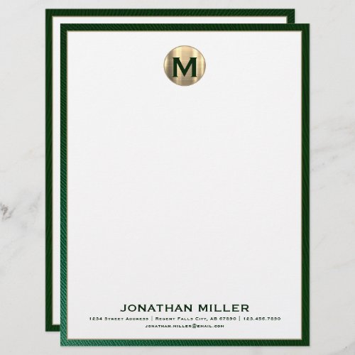 Personalized Green Leather and Gold Monogram Letterhead