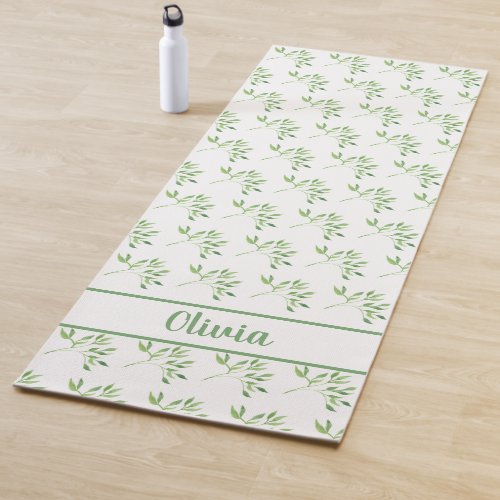 Personalized Green Leaves Pattern Yoga Mat