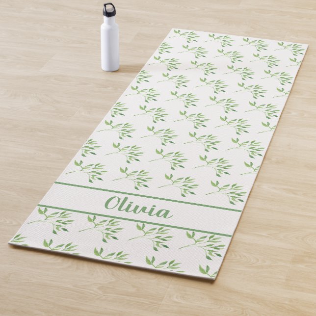 Personalized Green Leaves Pattern Yoga Mat (In Situ)