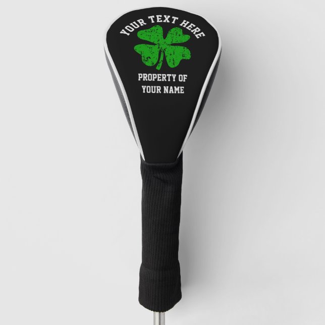 Personalized green lucky clover golf driver cover  (Front)