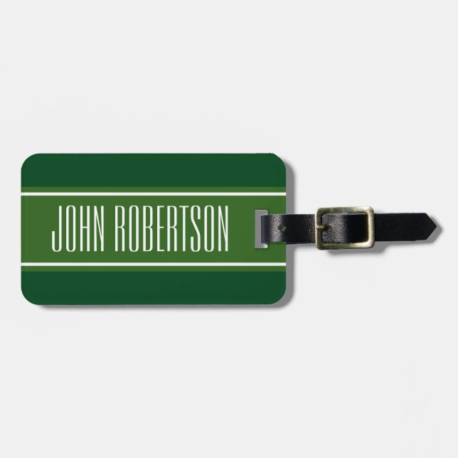 Personalized green luggage tag | elegant style (Front Horizontal)