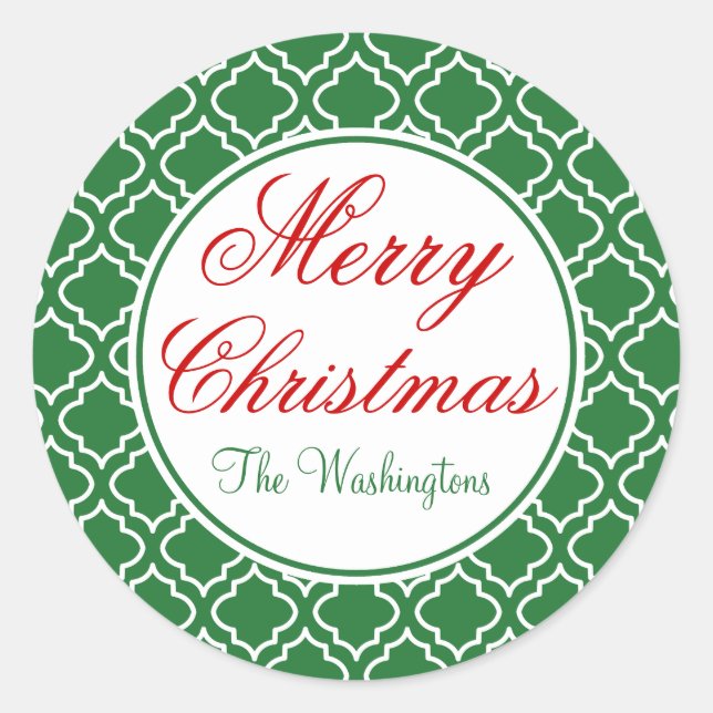 Personalized Green Merry Christmas Gift Stickers (Front)