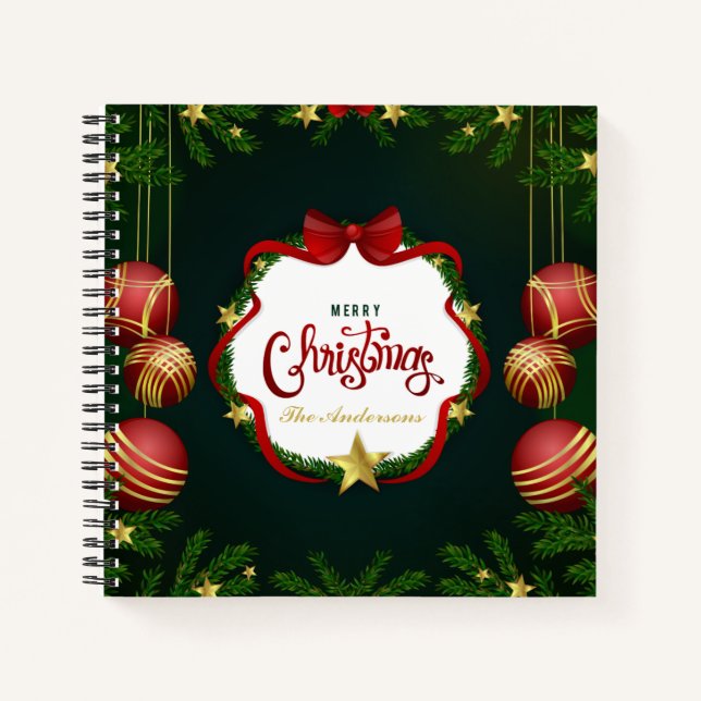 Personalized Green Merry Christmas | Guestbook Notebook (Front)
