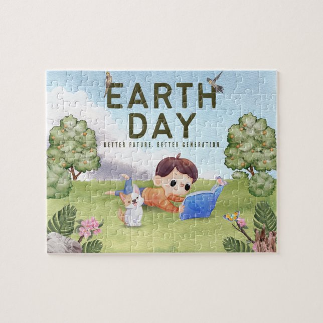 Personalized Green Minimalist Watercolor Garden  Jigsaw Puzzle (Horizontal)