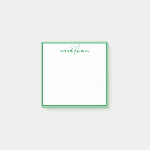 Personalized Green Monogram Name Minimalist Trendy Post_it Notes