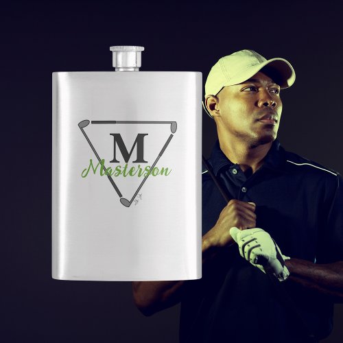 Personalized Green MonogramName Unique Golf Clubs Flask