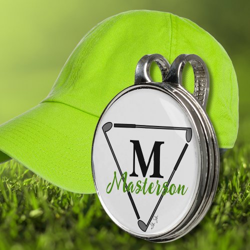 Personalized Green MonogramName Unique Golf Clubs Golf Hat Clip