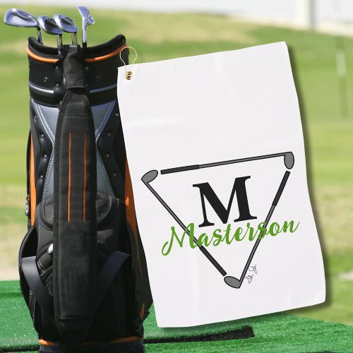 Personalized Green MonogramName Unique Golf Clubs Golf Towel