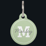 Personalized Green Monogram Pet Name Pet ID Tag<br><div class="desc">Modern pet ID tags featuring a pastel green background,  your dogs initial,  name and your phone number on the back.</div>
