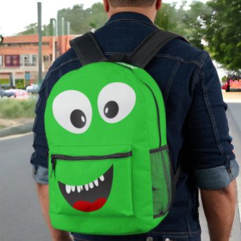 Personalized Green Monster Fun Printed Backpack by Ricaso_Graphics at Zazzle