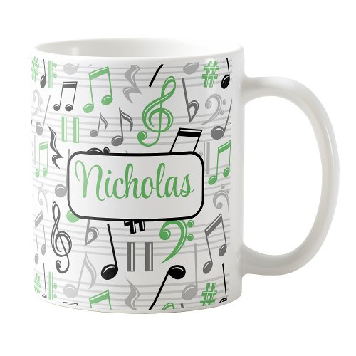 Personalized Green Music Pattern Mug