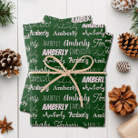 Personalized Green Name Font Collage Christmas Wrapping Paper Sheets<br><div class="desc">Festive green Christmas name collage wrapping paper decorated in nine different fonts spelling your name in white. Cute custom kids gift wrap with fun typography in white.</div>