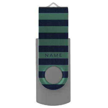 Personalized Green & Navy Blue Striped Flash Drive by StripyStripes at Zazzle