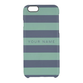 Personalized Green & Navy Blue Striped Clear Iphone 6/6s Case by StripyStripes at Zazzle