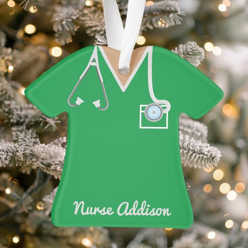 Personalized Green Nurse Scrubs Nursing Gift Ornament